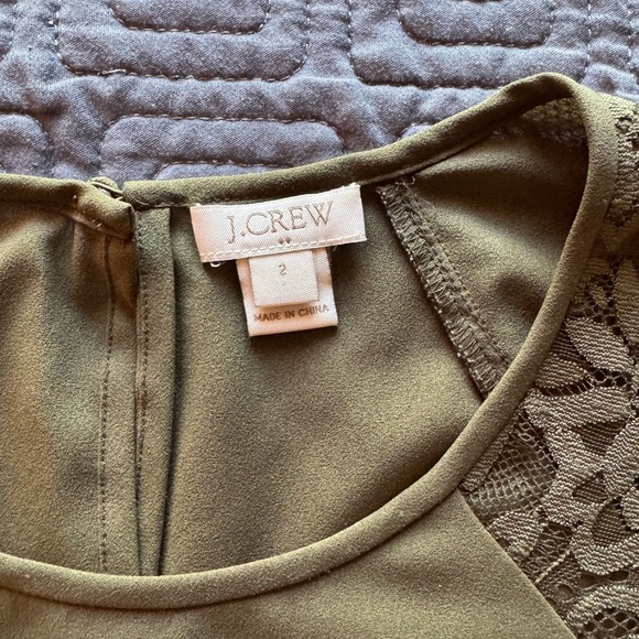 J. Crew Olive Green Lace Sleeve Blouse - Picture 3 of 4